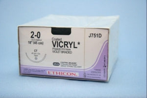 Ethicon Taper Point Vicryl Synthetic Absorbable Sutures - Violet Coated Vicryl 2-0 CT Taper 18" Suture - J751D