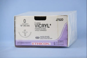 Ethicon Taper Point Vicryl Synthetic Absorbable Sutures - Violet Coated Vicryl 0 CT Taper 18" Suture - J752D