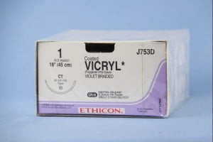 Ethicon Taper Point Vicryl Synthetic Absorbable Sutures - Violet Coated Vicryl 1 CT Taper 18" Suture - J753D