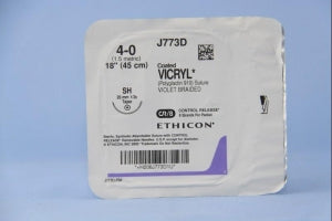 Ethicon Taper Point Vicryl Synthetic Absorbable Sutures - Violet Coated Vicryl 4-0 SH Taper 18" Suture - J773D