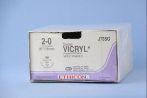 Ethicon Taper Point Vicryl Synthetic Absorbable Sutures - Violet Coated Vicryl 2-0 SH Taper 27" Suture - J785G