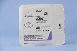 Ethicon Taper Point Vicryl Synthetic Absorbable Sutures - Undyed Coated Vicryl 0 CT-1 Taper 18" Suture - J840D