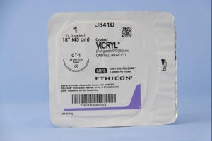 Ethicon Taper Point Vicryl Synthetic Absorbable Sutures - Undyed Coated Vicryl 1 CT-1 Taper 18" Suture - J841D