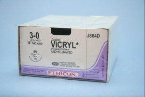 Ethicon Taper Point Vicryl Synthetic Absorbable Sutures - Undyed Coated Vicryl 3-0 SH Taper 18" Suture - J864D