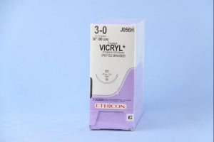 Ethicon Taper Point Vicryl Synthetic Absorbable Sutures - Undyed Coated Vicryl 3-1 CT 36" Suture - J956H