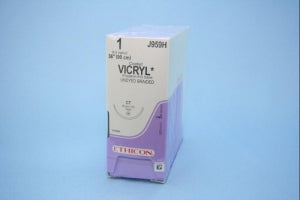 Ethicon Taper Point Vicryl Synthetic Absorbable Sutures - Undyed Coated Vicryl 1 CT 36" Suture - J959H