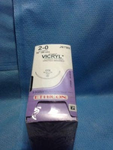 Ethicon Taper Point Vicryl Synthetic Absorbable Sutures - Undyed Coated Vicryl 2-0 CTX 36" Suture - J979H