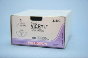 Ethicon Taper Point Vicryl Synthetic Absorbable Sutures - Undyed Coated Vicryl 1 CT-1 27" Suture - JJ40G