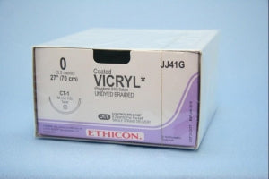 Ethicon Taper Point Vicryl Synthetic Absorbable Sutures - Undyed Coated Vicryl 0 CT-1 27" Suture - JJ41G