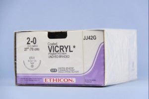 Ethicon Taper Point Vicryl Synthetic Absorbable Sutures - Undyed Coated Vicryl 1-0 CT-1 27" Suture - JJ42G