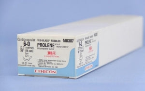 Ethicon Prolene Sutures with Hemo-Seal - PROLENE Polypropylene Monofilament Suture, Blue, C-1 Needle, Double-Armed Visi-Black, Size 6-0, 4"-30" - M8307