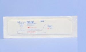 Ethicon Prolene Sutures with Hemo-Seal - PROLENE Polypropylene Monofilament Suture, Blue, BV130-5 Needle, Double-Armed, Size 8-0, 4"-24" - M8732