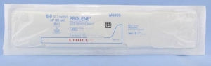 Ethicon Prolene Sutures with Hemo-Seal - PROLENE Polypropylene Monofilament Suture, Blue, BV-1 Needle, Double-Armed, Size 6-0, 4"-24" - M8805