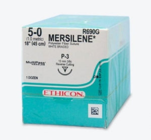 Ethicon Precision Point Mersilene Nonabsorbable Sutures - Mersilene Suture, 18", White, P-3 Needle, Size 5/0 - R690G