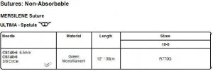 Ethicon Ultima Spatula Mersilene Non-Absorbable Sutures - Mersilene Suture, Green Monofilament, Size 10/0, 12", CS1 Needle - R770G