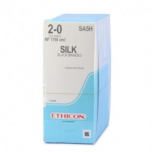 Ethicon Perma-Hand Silk Sutures - Perma-Hand Suture, Black Braided, Size 2-0, 2 x 60" - SA5H