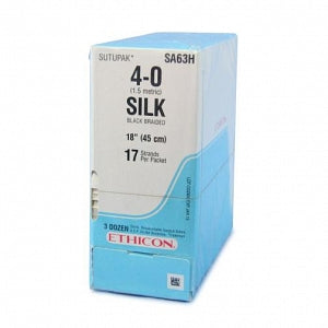 Ethicon Perma-Hand Silk Sutures - Perma-Hand Suture, Black Braided, Size 4-0, 17 x 18" - SA63H