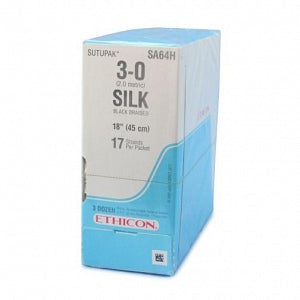 Ethicon Perma-Hand Silk Sutures - Perma-Hand Suture, Black Braided, Size 3-0, 17 x 18" - SA64H