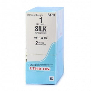 Ethicon Perma-Hand Silk Sutures - Perma-Hand Suture, Black Braided, Size 1, 2 x 60" - SA7H