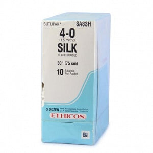 Ethicon Perma-Hand Silk Sutures - Perma-Hand Suture, Black Braided, Size 4-0, 10 x 30" - SA83H