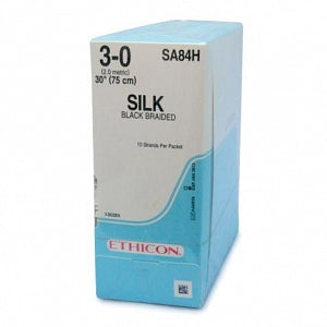 Ethicon Perma-Hand Silk Sutures - Perma-Hand Suture, Black Braided, Size 3-0, 10 x 30" - SA84H