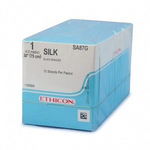 Ethicon Perma-Hand Silk Sutures - Perma-Hand Suture, Black Braided, Size 1, 10 x 30" - SA87G