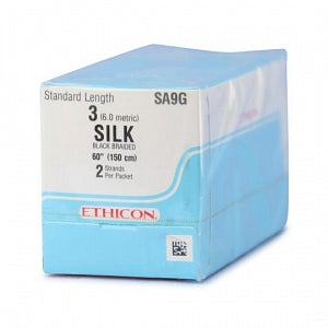 Ethicon Perma-Hand Silk Sutures - Perma-Hand Suture, Black Braided, Size 3, 2 x 60" - SA9G