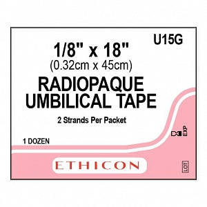 Ethicon Umbilical Tapes - Umbilical Tape, Cotton, 2-Strand, 1/8" x 18", Radiopaque - U15G