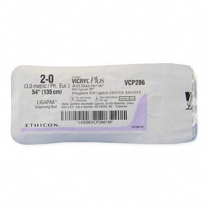 Ethicon Coated Vicryl Plus Antibacterial Suture (Polyglactin 910) - Coated Vicryl Plus Suture, 2/0, 54", Undyed, Braided - VCP286G