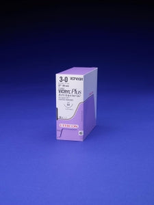 Ethicon Taper Point Vicryl + Antibacterial Suture - Coated Vicryl Plus Antibacterial Control Release Suture, Violet Braided, MO-4 Needle, Size 1, 8 x 18" - VCP702D