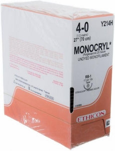 Ethicon Monocryl Absorbable Sutures - Monocryl Monofilament Suture, Undyed, 27", Size 4-0 - Y214H