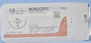 Ethicon Monocryl Suture - Monocryl Suture, Undyed Monofilament, Size 2-0, 27", Single Arm, MH Needle - Y227H