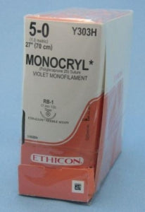 Ethicon Monocryl Absorbable Sutures - Monocryl Monofilament Suture, Violet, 27", Size 5-0 - Y303H