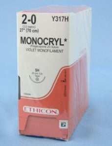 Ethicon Monocryl Absorbable Sutures - Monocryl Monofilament Suture, Violet, 27", Size 2-0 - Y317H