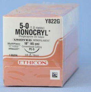 Ethicon Precision Cosmetic Monocryl Absorbable Sutures - Monocryl Monofilament Suture, Undyed, 18", Size 5-0 - Y822G