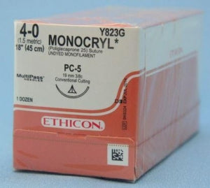 Ethicon Precision Cosmetic Monocryl Absorbable Sutures - Monocryl Monofilament Suture, Undyed, 18", Size 4-0 - Y823G