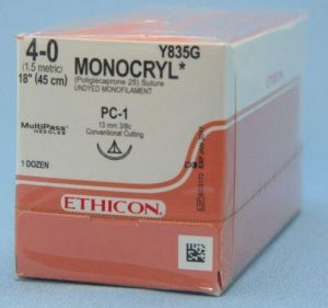 Ethicon Precision Cosmetic Monocryl Absorbable Sutures - Monocryl Monofilament Suture, Undyed, 18", Size 4-0 - Y835G