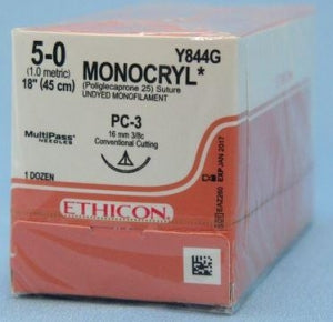 Ethicon Precision Cosmetic Monocryl Absorbable Sutures - Monocryl Monofilament Suture, Undyed, 18", Size 5-0 - Y844G