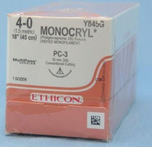 Ethicon Precision Cosmetic Monocryl Absorbable Sutures - Monocryl Monofilament Suture, Undyed, 18", Size 4-0 - Y845G