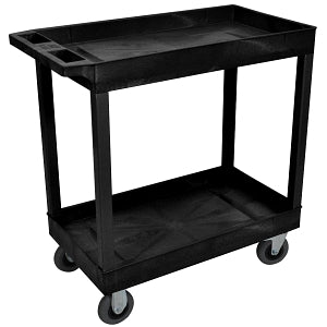 Luxor Furniture Two-Shelf Heavy-Duty Utility Carts - CART 2 SHELF, 35.25"W X 18"D, POLY, BLK - 129629