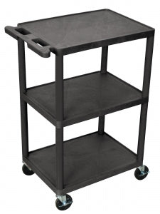 Medline 3-Shelf Utility Carts - 3 Shelf Polyethylene Cart with 4" Casters, 24"W x 18"D x 41"H, Black - HE42BLK