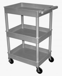 Medline 3-Shelf Utility Carts - 3 Shelf Polyethylene Tub Cart with 4" Casters, 24"W x 18"D x 38-1/2"H, Gray - STC111GRY