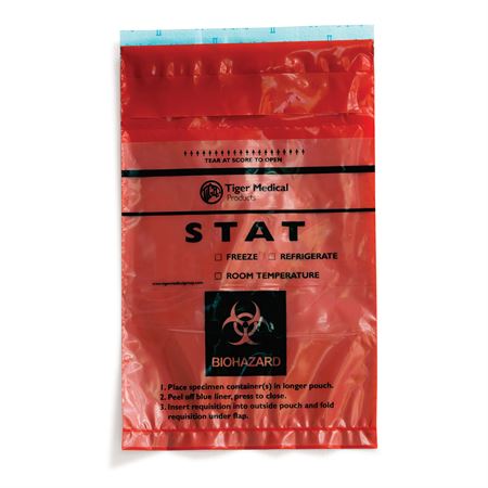 Enhanced Speci-Gard Opaque STAT Bag Biohazard Bag - 6"W x 10"H - Opaque Red STAT