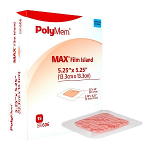 Ferris PolyMemFilm Adhesive Island Dressings - PolyMem MAX Film Island-Style Adhesive Dressing, 3.5" x 3.5" Pad, 5.25" x 5.25" Adhesive - 606