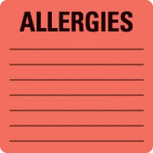 First Healthcare Products Allergies Labels - Allergies Label, Red, 2-1/2" x 2-1/2" - 50791