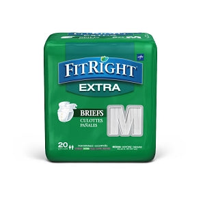 Medline FitRight Extra Incontinence Briefs - FitRight Extra Cloth-Like Adult Incontinence Briefs, Size M, for Waist Size 32"-42" - FITEXTRAMD