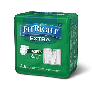 Medline FitRight Extra Incontinence Briefs - FitRight Extra Cloth-Like Adult Incontinence Briefs, Size M, for Waist Size 32"-42" - FITEXTRAMD