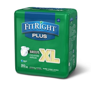 Medline FitRight Plus Incontinence Briefs - FitRight Plus Adult Incontinence Briefs, Size XL, for Waist Size 57"-66" - FITPLUSXLG