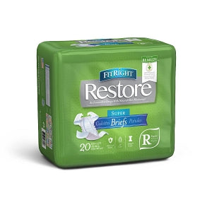 Medline FitRight Restore Super Incontinence Briefs with Remedy Phytoplex - FitRight Restore Super Adult Incontinence Briefs, Size Regular, for Waist Size 60"-69" - FITRESTORERG