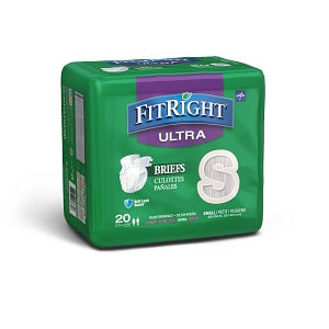 Medline FitRight Ultra Incontinence Briefs - FitRight Ultra Adult Incontinence Briefs, Size S, for Waist Size 20"-33" - FITULTRASM